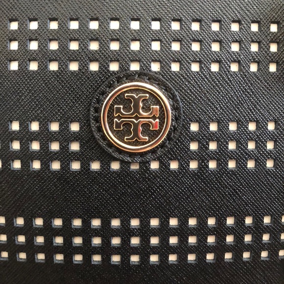 New Tory Burch Robinson perforated satchel bag black purse white $550 - Picture 6 of 6